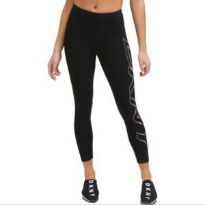 DKNY XS & S Black Cotton Ombré Logo High Waist 7/8 Performance Leggings